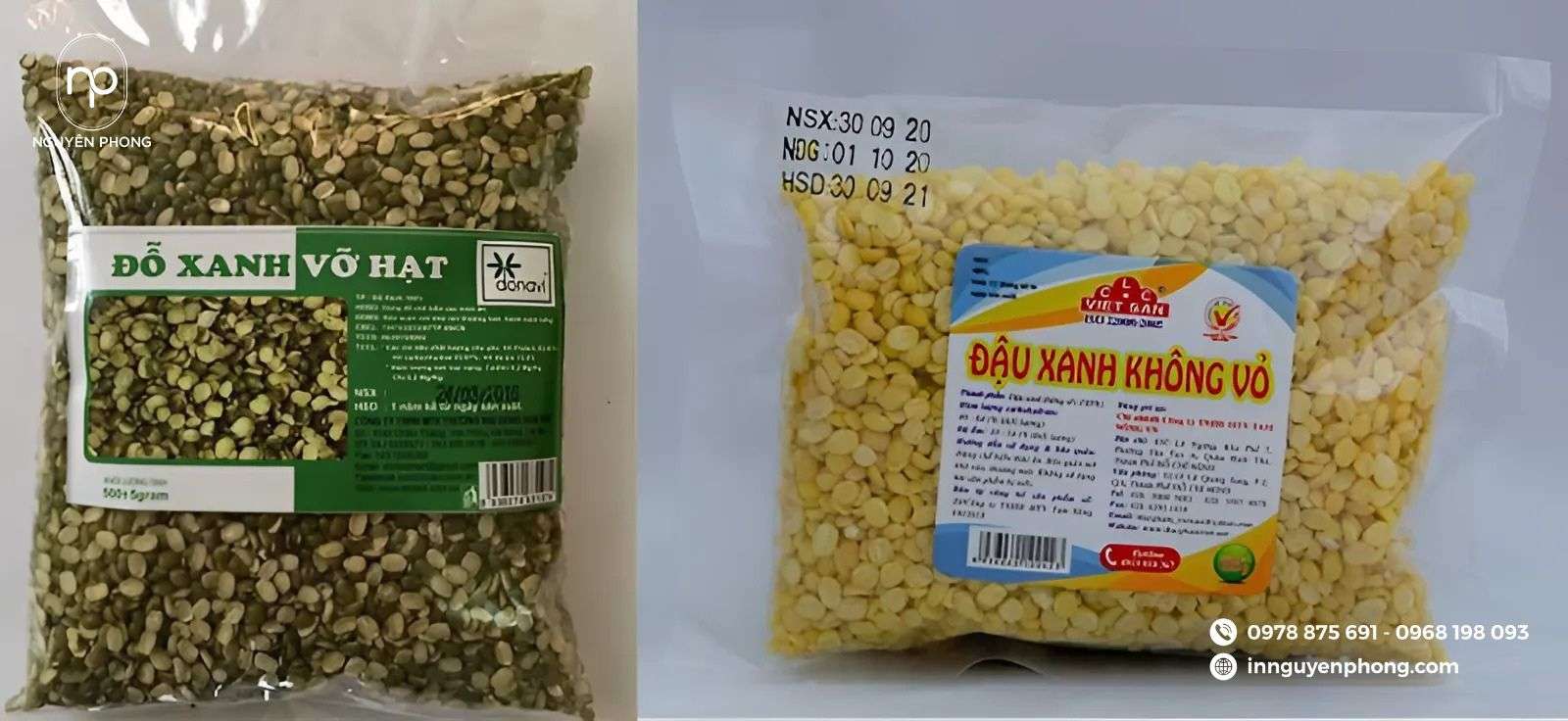 mẫu tem nhãn hạt đậu xanh có vỏ và không vỏ